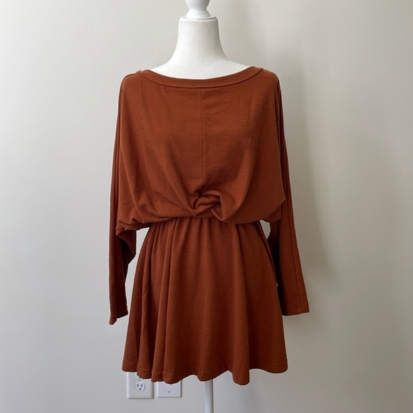 Free People Beach Brown Long Sleeve Dress Dolman Elastic Waist Size XS Fall - Picture 1 of 9
